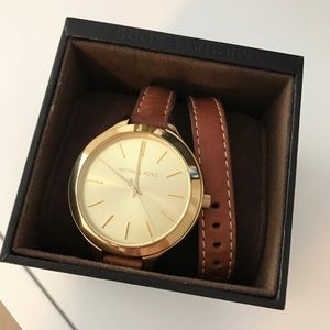 Michael Kors Runway slim double leather wrap watch