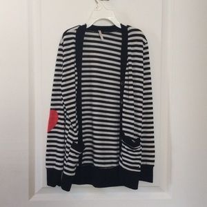 white and black striped cardigan