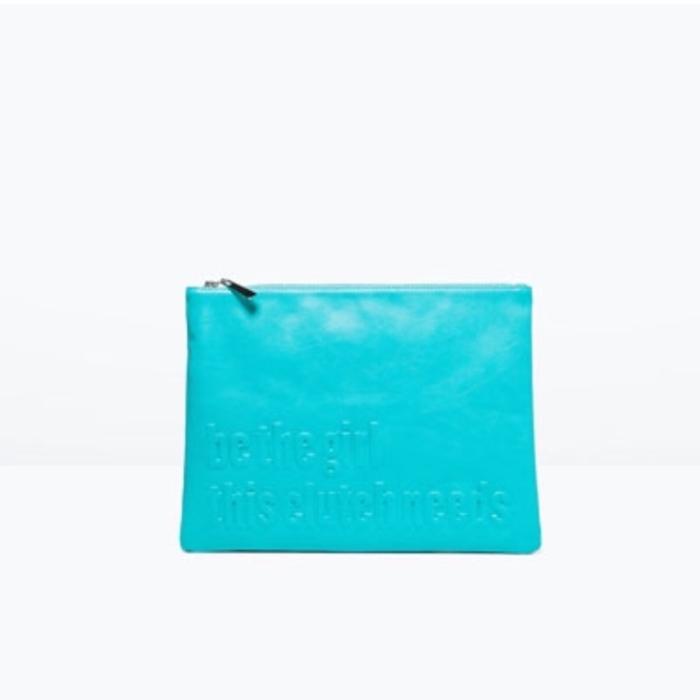 Zara textured text clutch