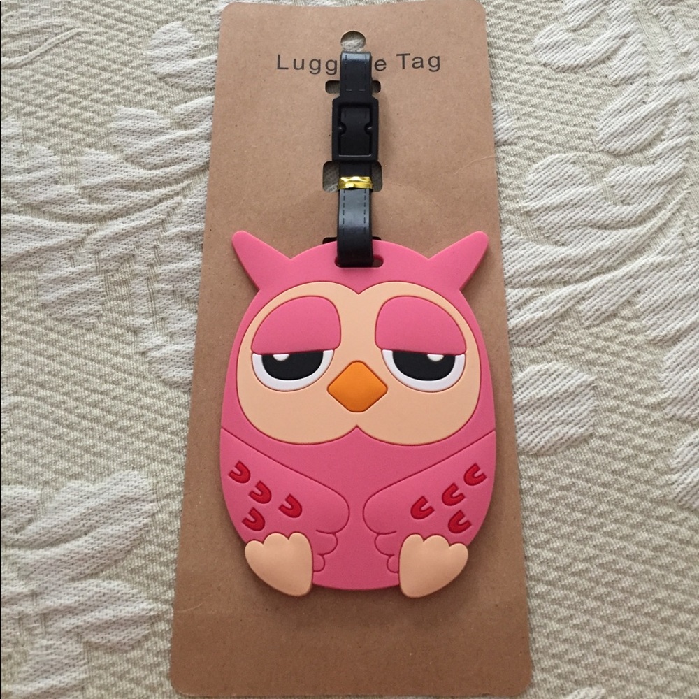 NWT pink owl luggage tag