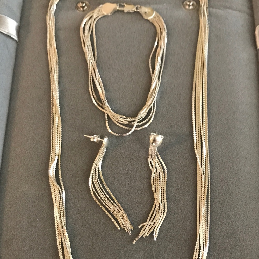 Sterling Slvr 7-strand necklace/bracelet/earrings