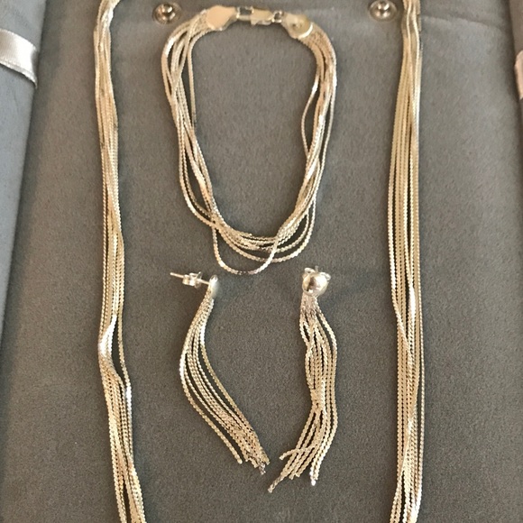 Sterling Slvr 7-strand necklace/bracelet/earrings - Picture 1 of 5