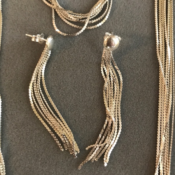 Sterling Slvr 7-strand necklace/bracelet/earrings - Picture 2 of 5