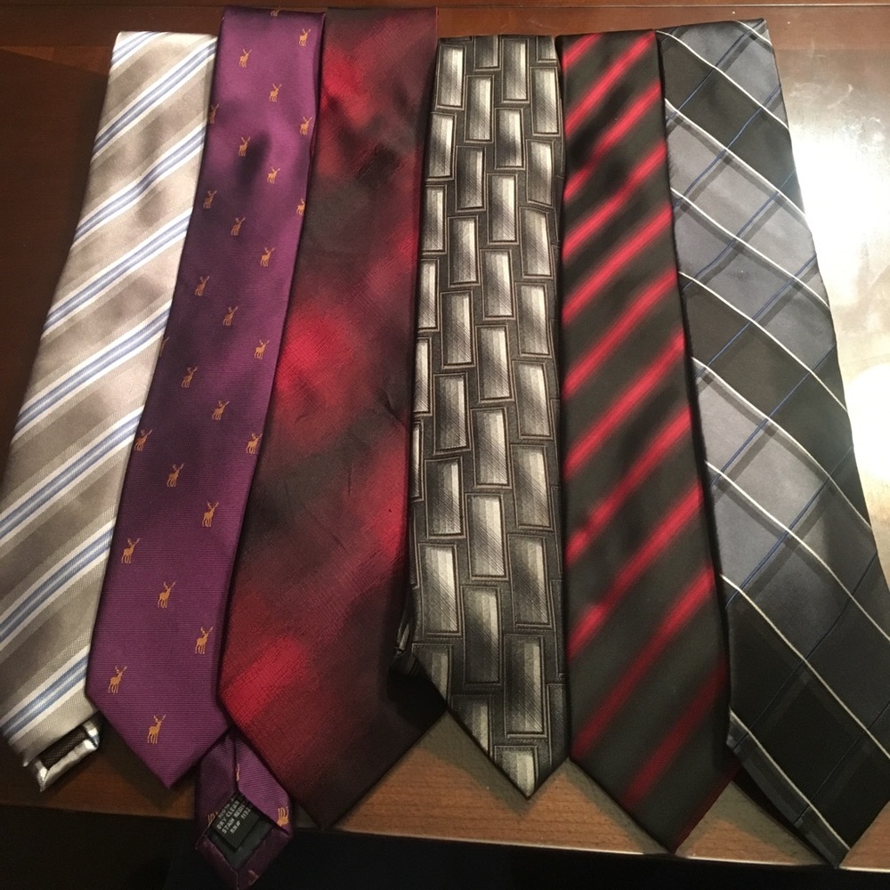 6 men's ties, 5 are 100% silk