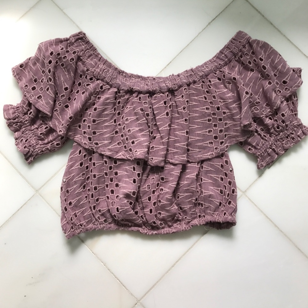 Free People Eyelet Off Shoulder Lavender Top XS