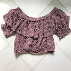 Free People Eyelet Off Shoulder Lavender Top XS