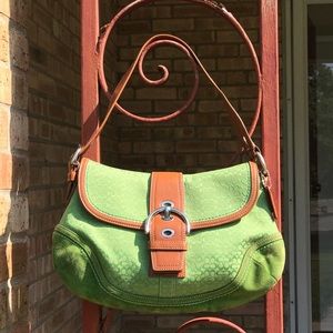 Coach Green fabric and suede satchel purse