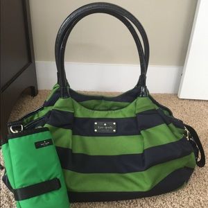 Kate Spade Navy/Green Striped Stevie Diaper Bag