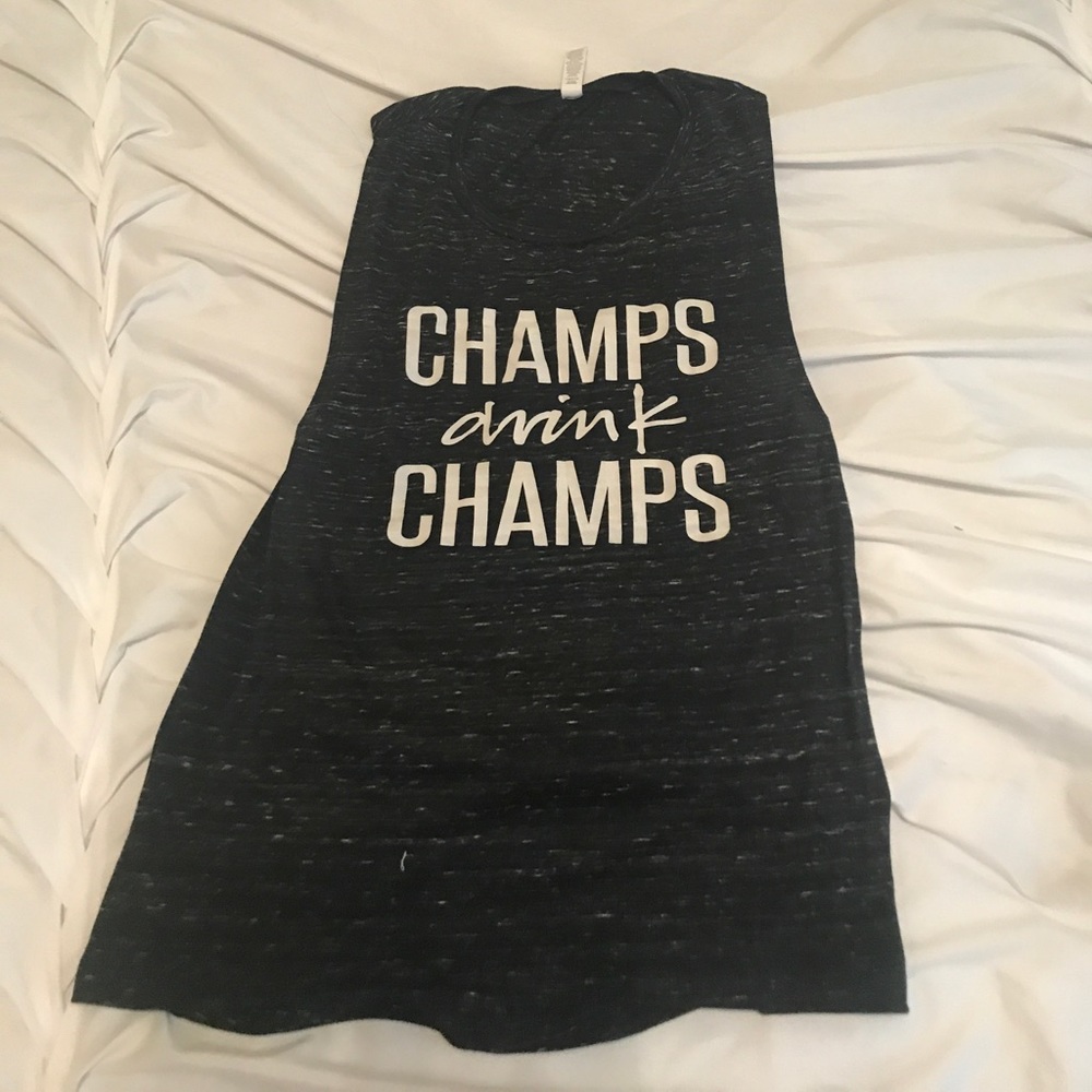 Graphic tank top "champs drink champs"
