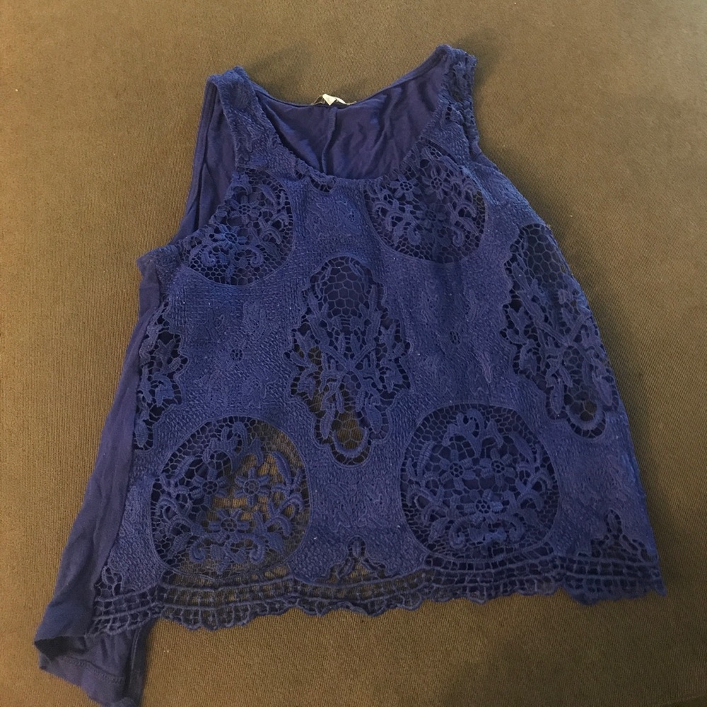 Lace blue open back top