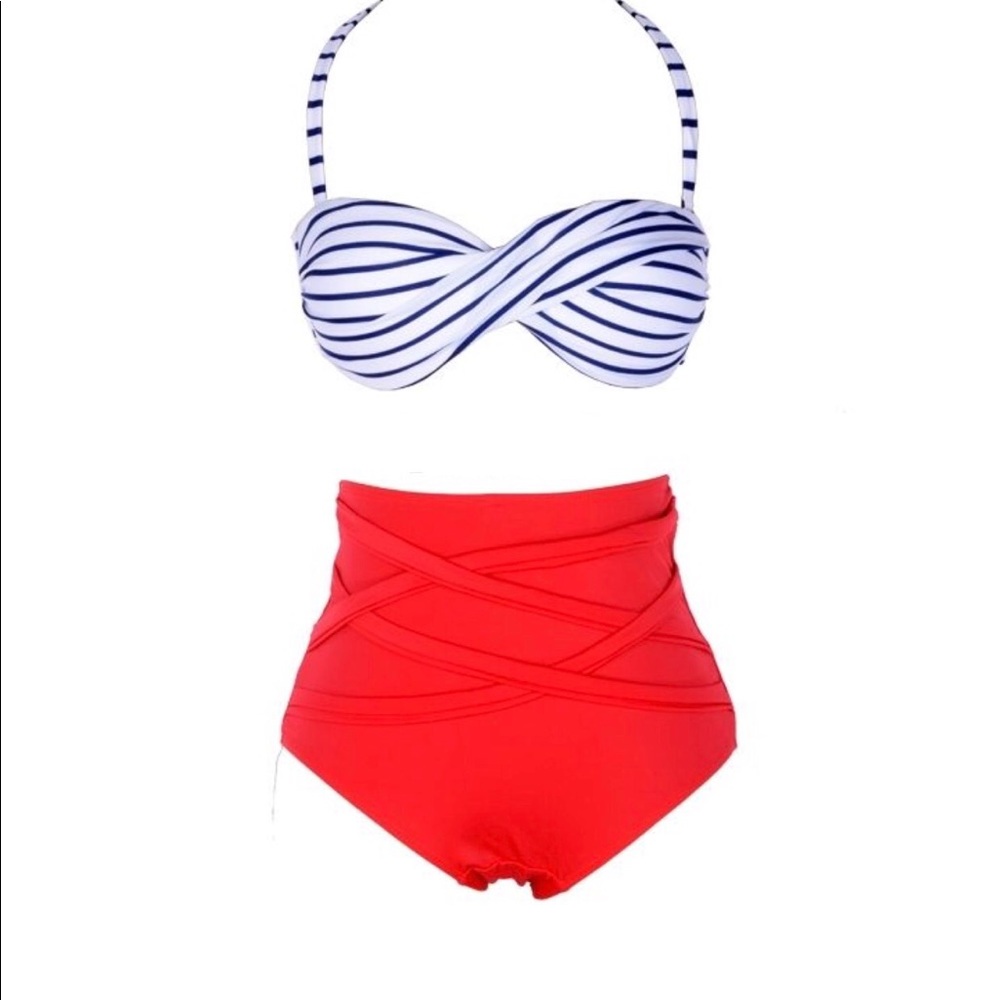 Retro high waisted rockabilly pinup bikini swim