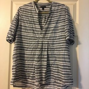 J. Crew Sz L gray and white stripped blouse