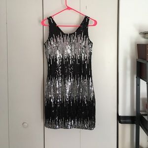 Black and silver sequin dress