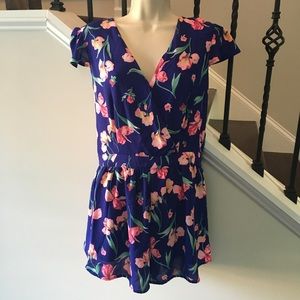 Floral Romper, Size Small, blue w/pink flowers