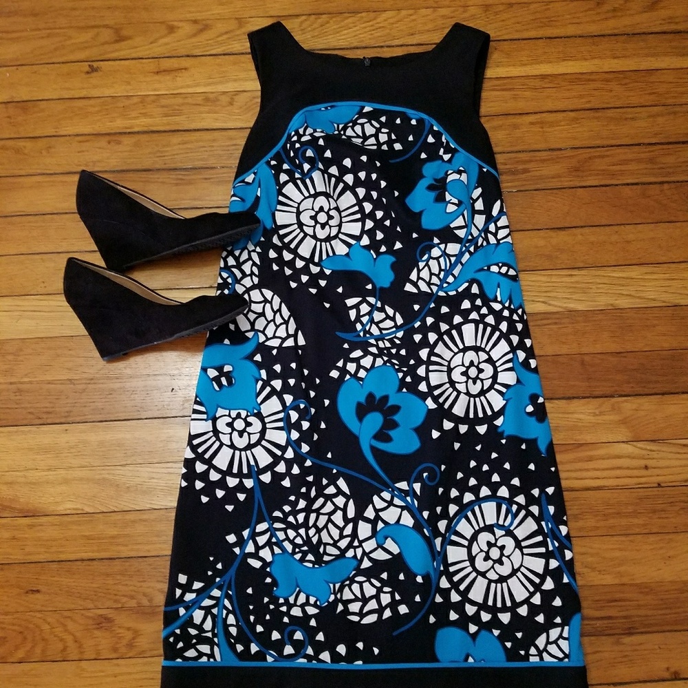 Dress Barn - Teal, Black and White print dress