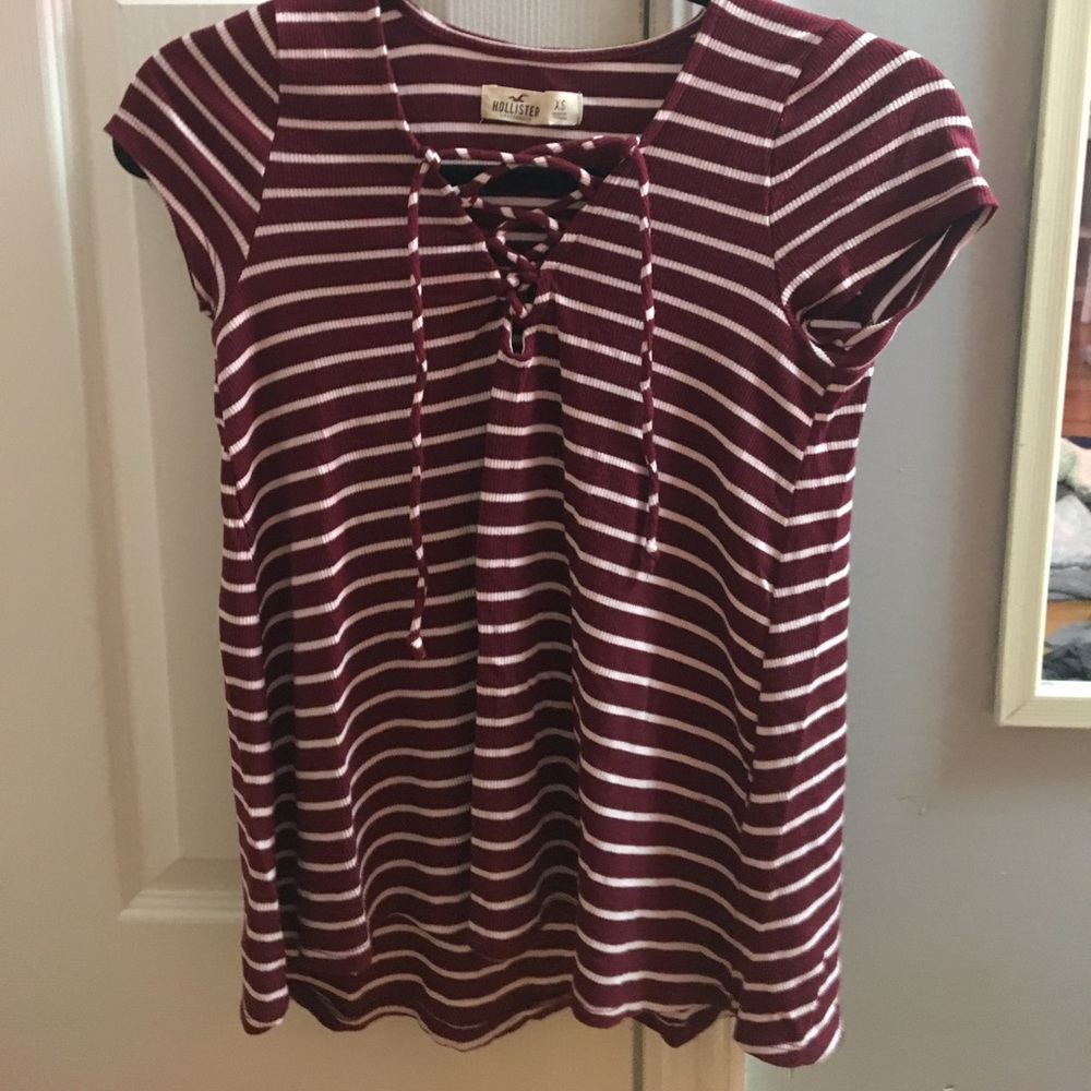 Burgundy and white stripped lace up