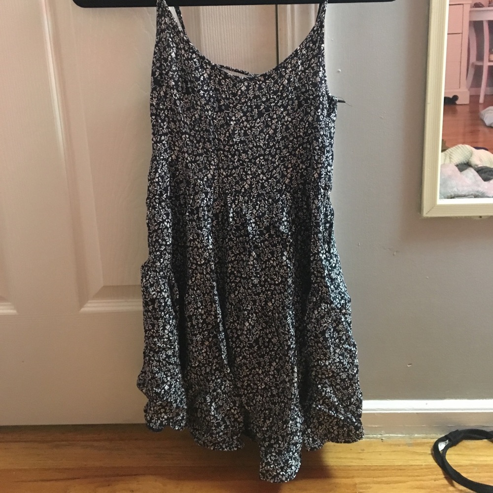 Navy blue and white patterned dress