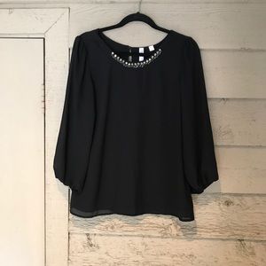 Alta NWT Jeweled-Neck Blouse