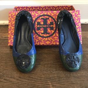 Tory Burch 3-color patent leather flats blue green