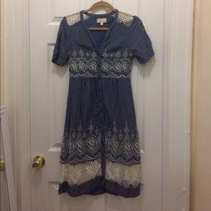 Anthro Chambray Dress with crochet and pockets