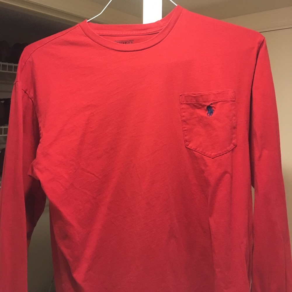 Men's red polo long sleeve t Shirt