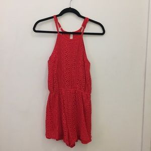 Francesca's Collections Dresses - FRANCESCA'S Coral Lacy Romper Francesca's Collections Dresses - FRANCESCA'S Coral Lacy Romper