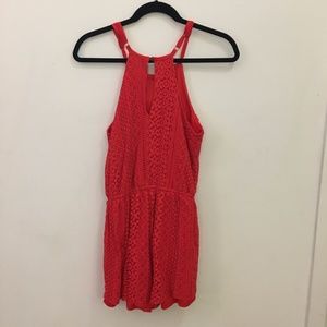 Francesca's Collections Dresses - FRANCESCA'S Coral Lacy Romper Francesca's Collections Dresses - FRANCESCA'S Coral Lacy Romper