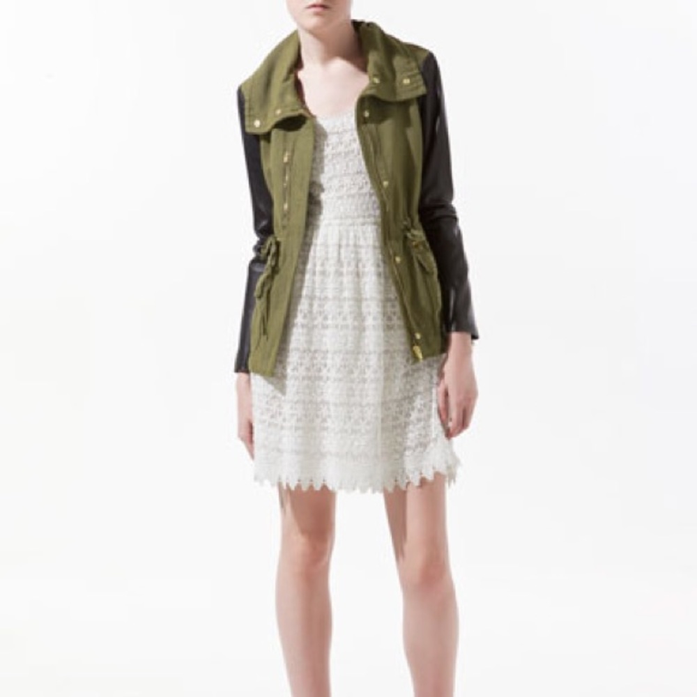 Zara Leather Sleeve Zip Jacket XS