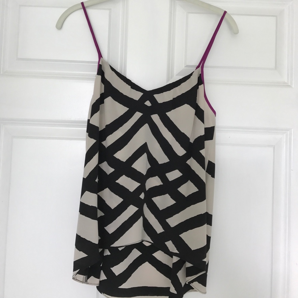 Ecote Silk Black and Cream Patterned Tank
