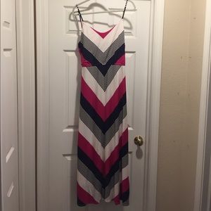 Navy, Pink, and White Maxi Dress