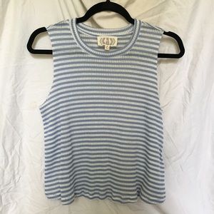 Pink Rose blue and white striped tank top