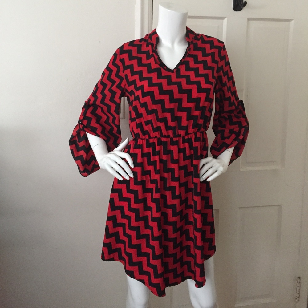 Red & Black Chevron Pattern Dress
