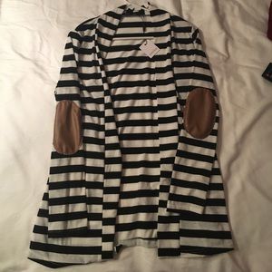 Stripped cardigan with light brown elbow pads