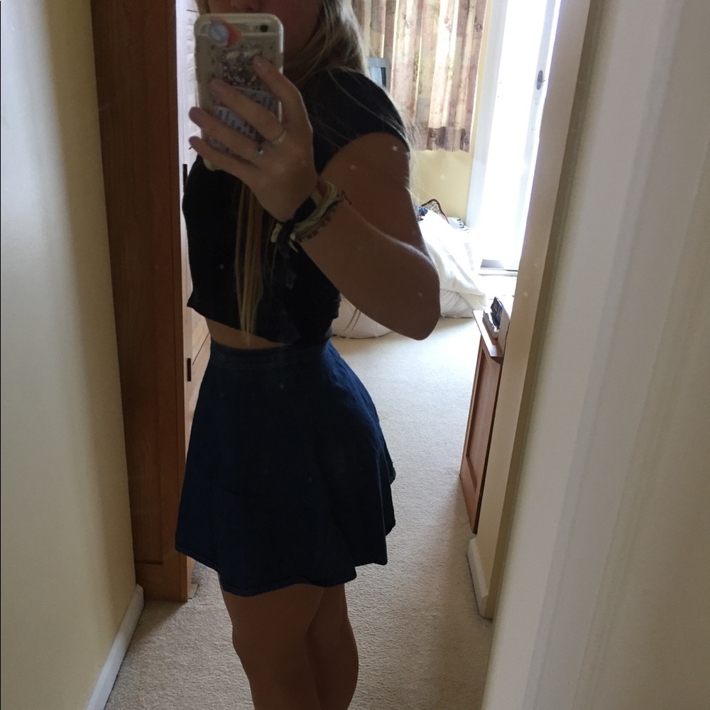 Forever 21 medium wash jean skater skirt :)