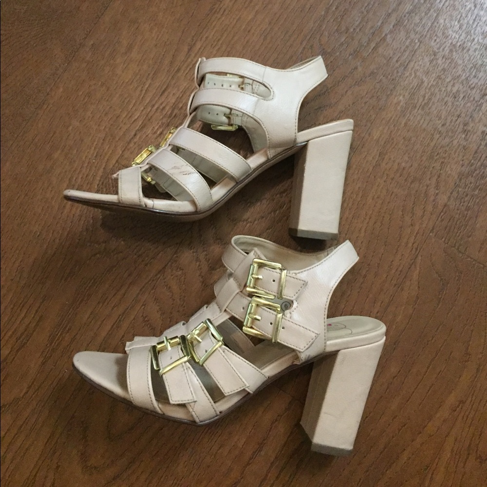 Nude Caged Block Heels