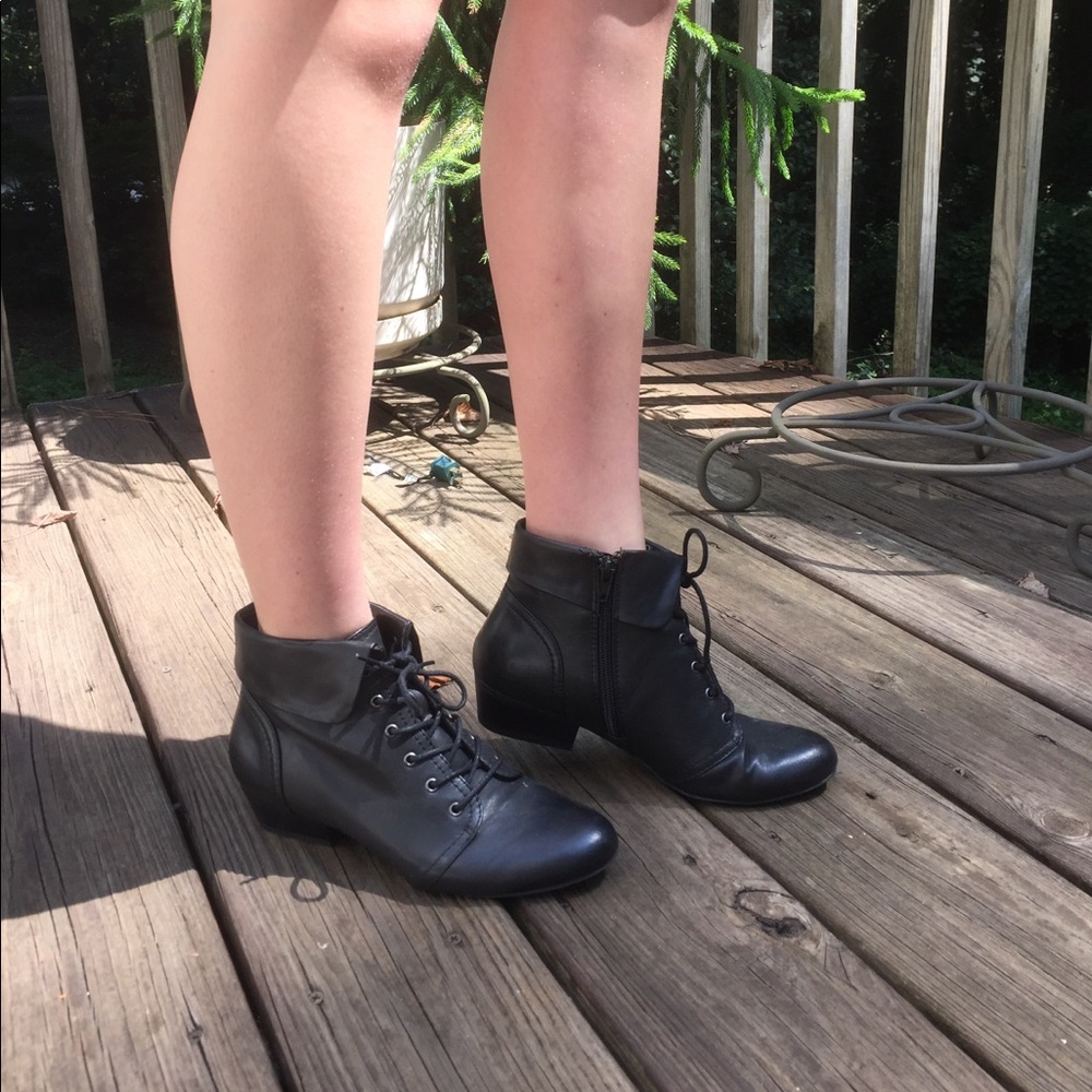 Black faux leather booties