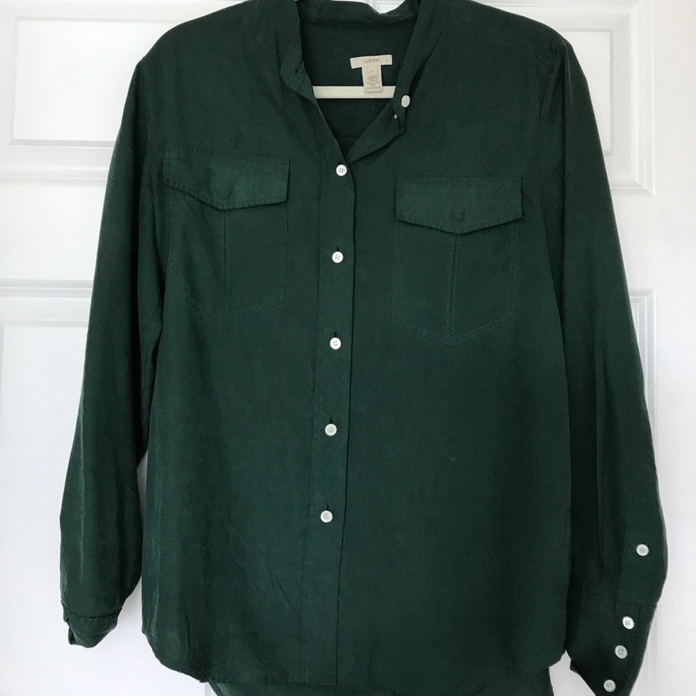 J. Crew Silk Dark Green Blouse