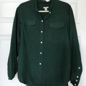 J. Crew Silk Dark Green Blouse