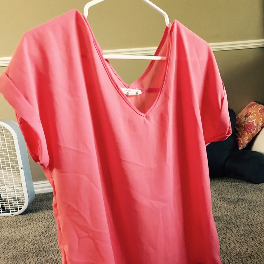 Bundle: Two M sheer tops, navy and coral