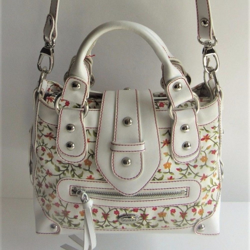 BRACCIALINI Italy New Floral Canvas & Leather Bag