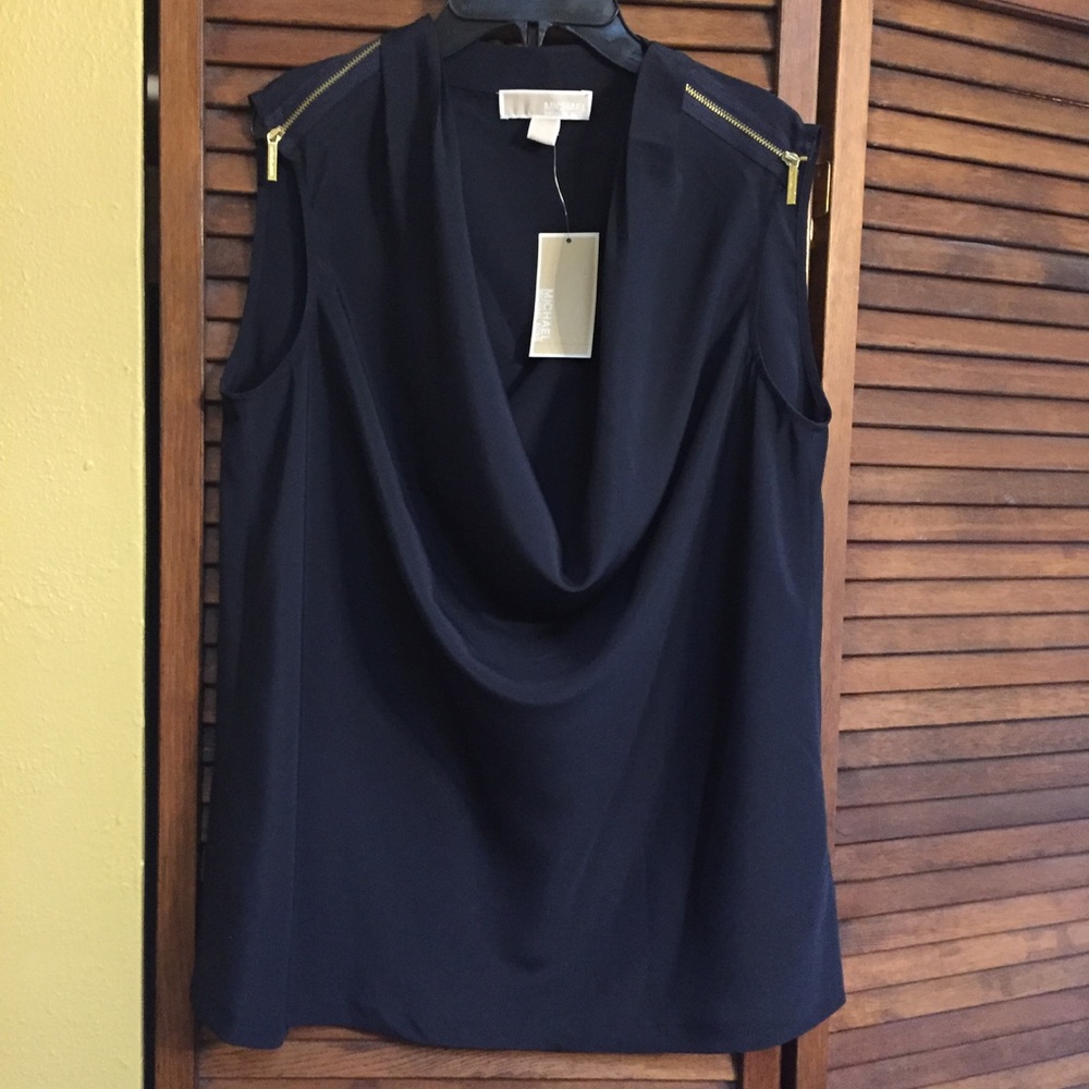 NWT navy drape neck shirt with zipper details