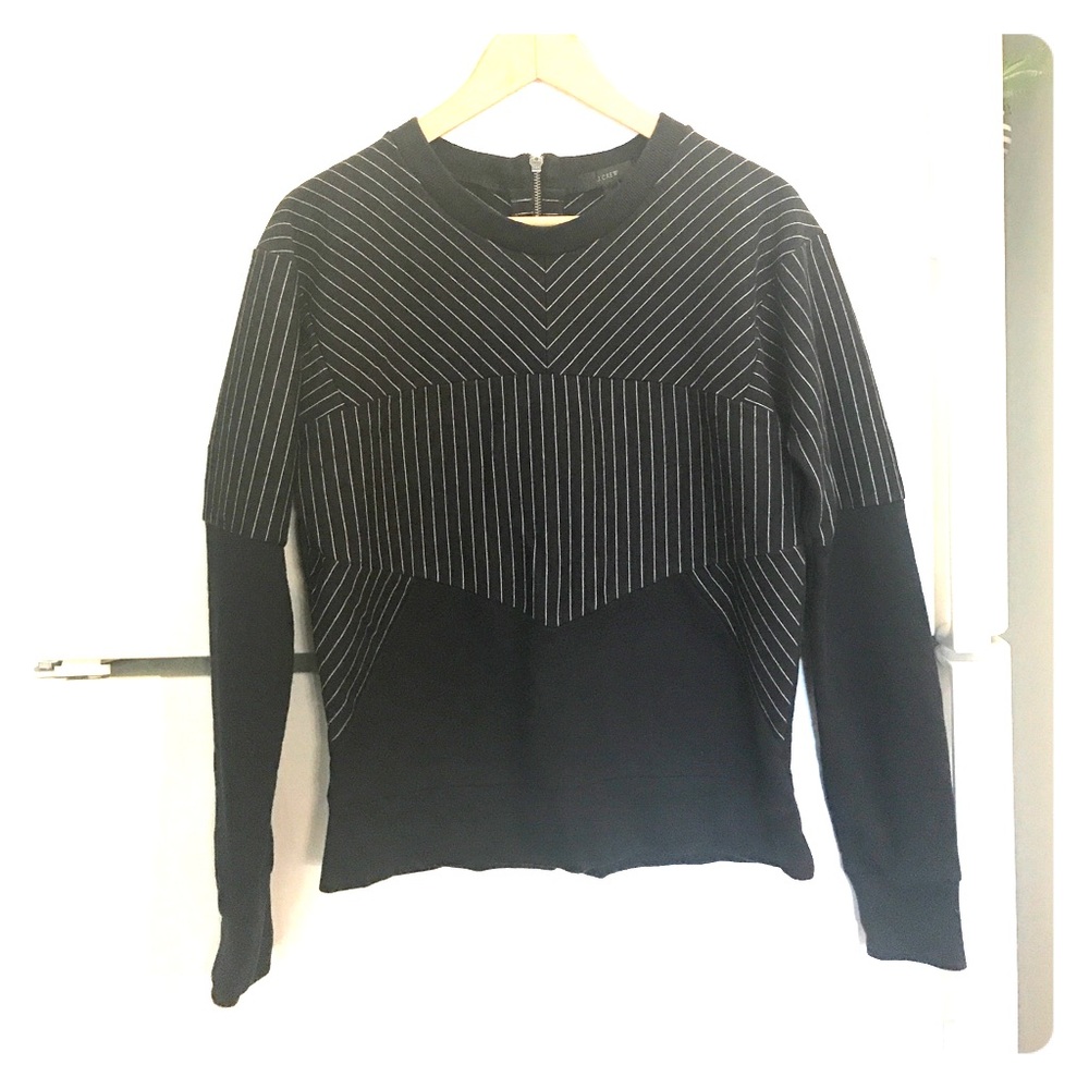 J. Crew navy pinstripe zip back sweatshirt.