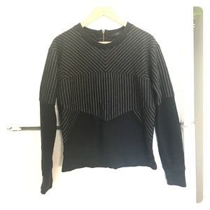 J. Crew navy pinstripe zip back sweatshirt.