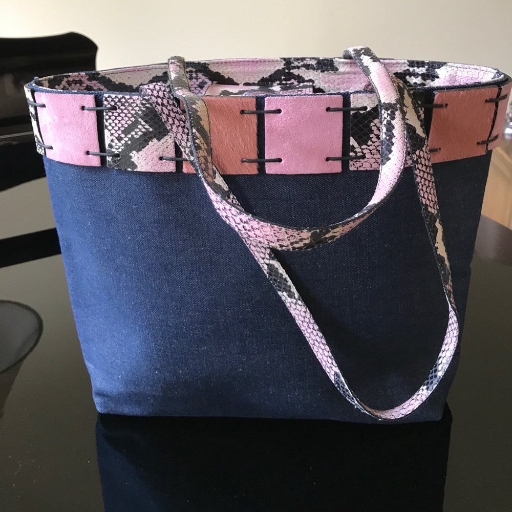 Vintage Berge denim & leather tote