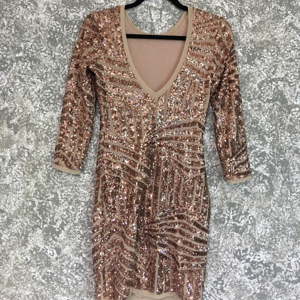 Beige and Bronze Sequin Dress