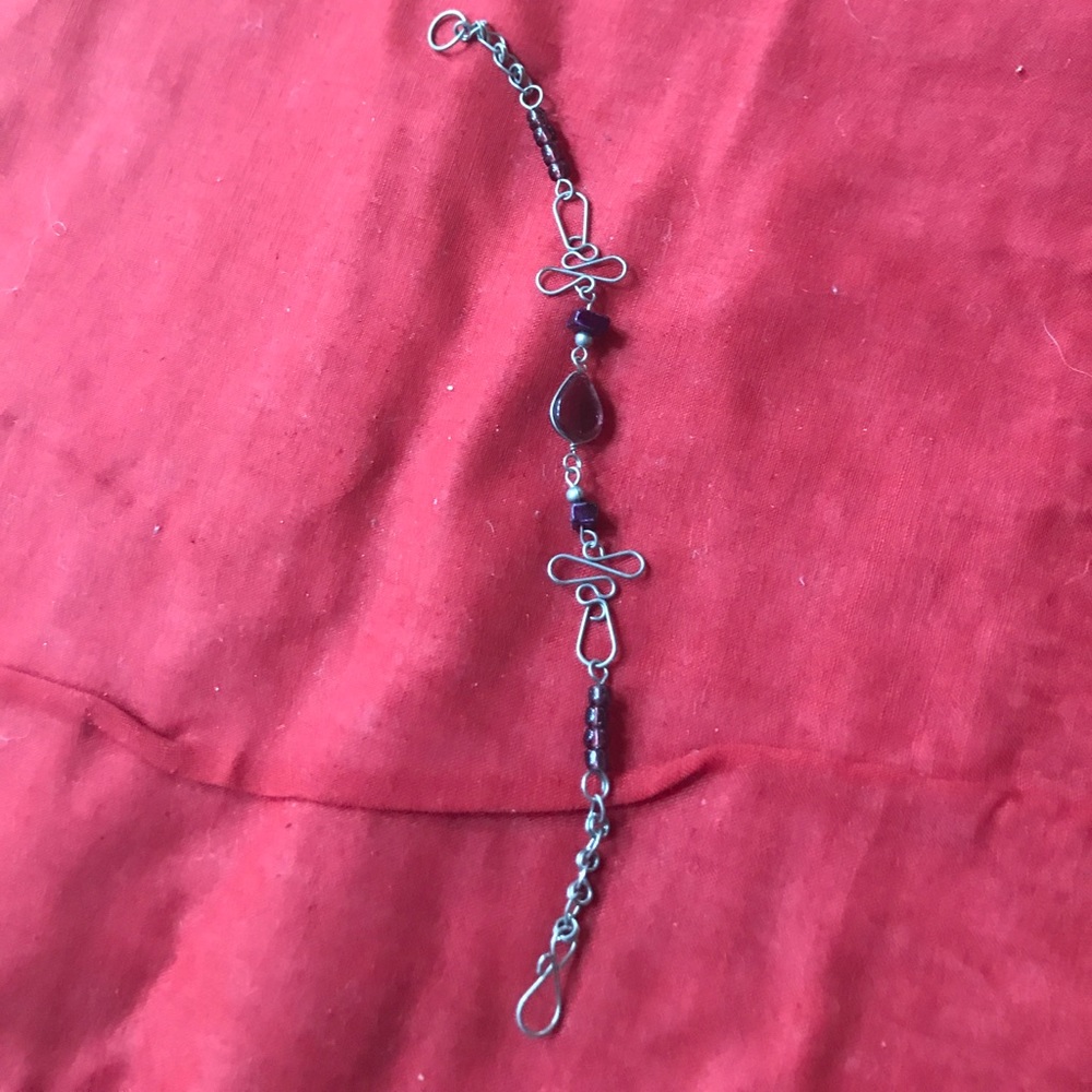 Purple stone silver bracelet fit 6- 7" wrist