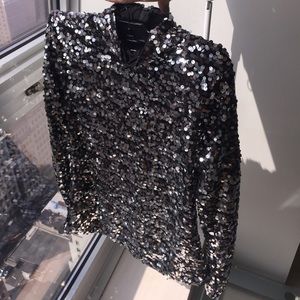 Silver sequin long sleeve top