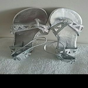 GLADIATOR SILVER METALLIC SANDALS RHINESTONES