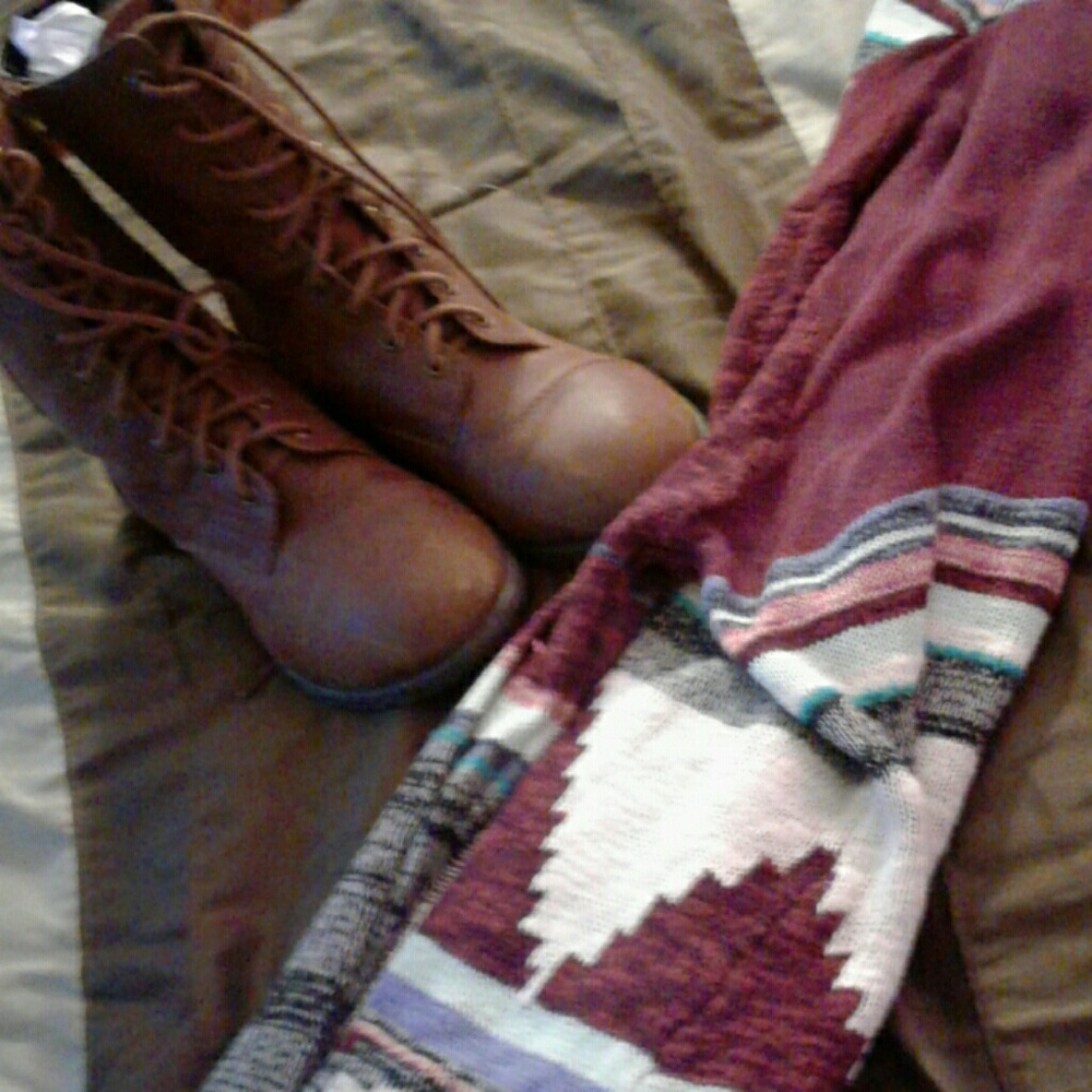 Brown Boots Matching Maroon Knee Lenght Sweater