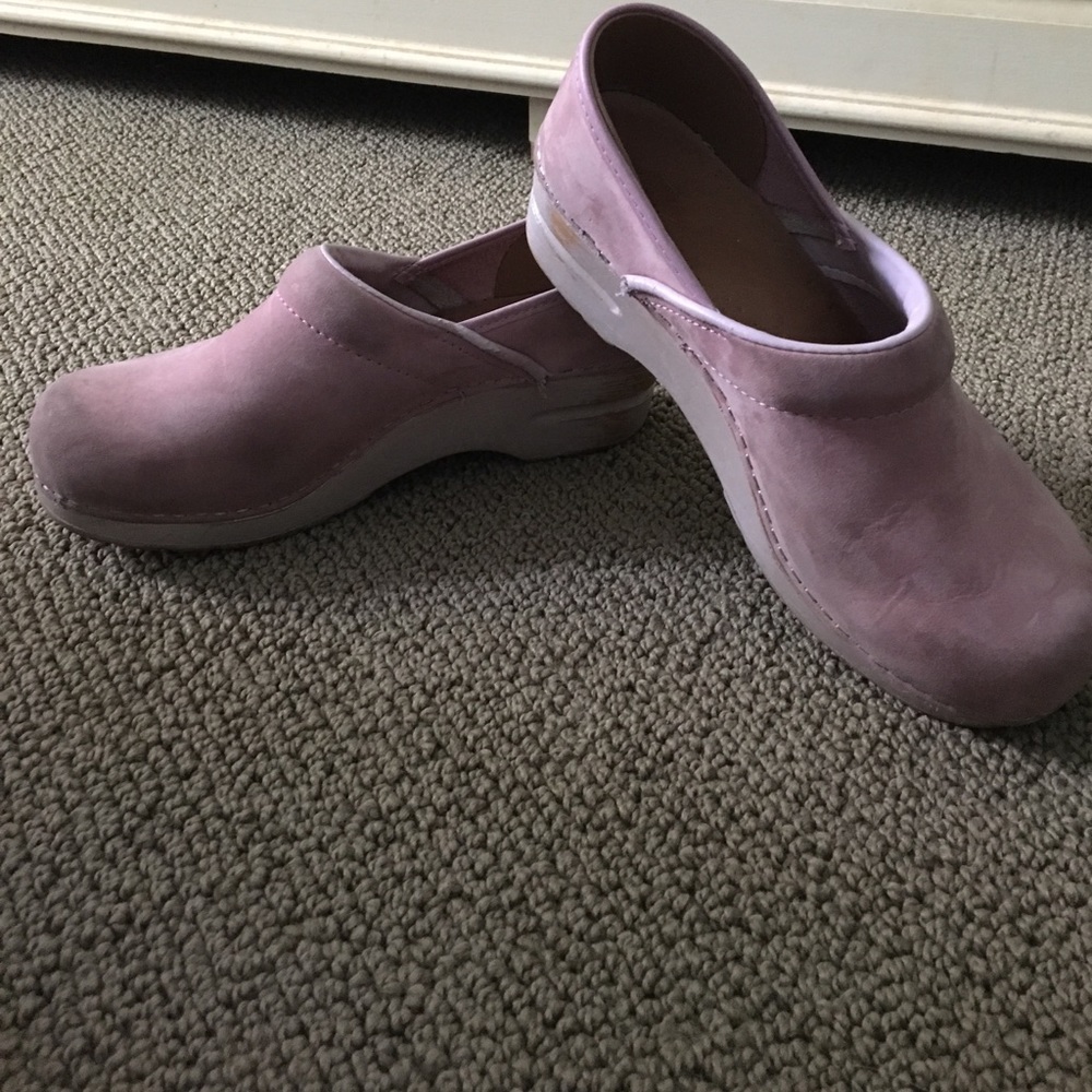 Baby pink suede Dansko clogs